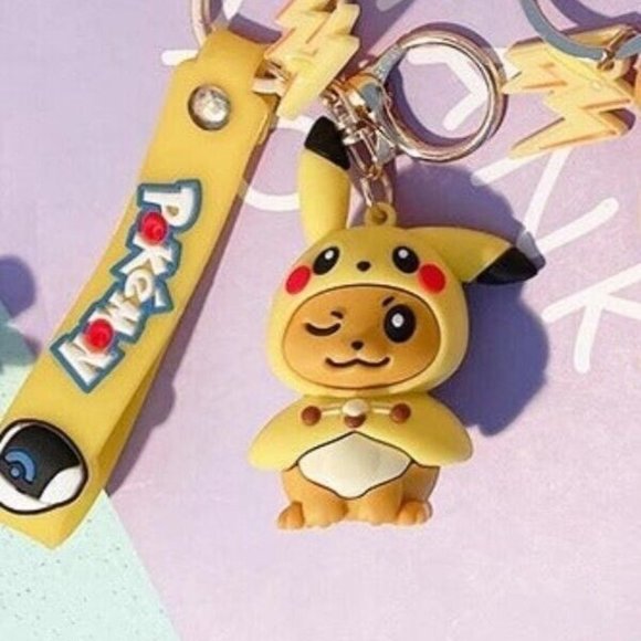 Pokemon Eevee X Pikachu Costume 2 in 1 Lanyard Keychain - NEW & SEALED - Picture 2 of 5